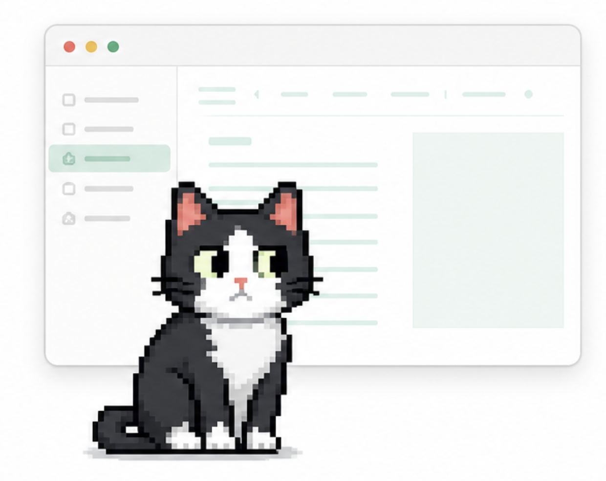 Mewie waiting on a calm macOS desktop